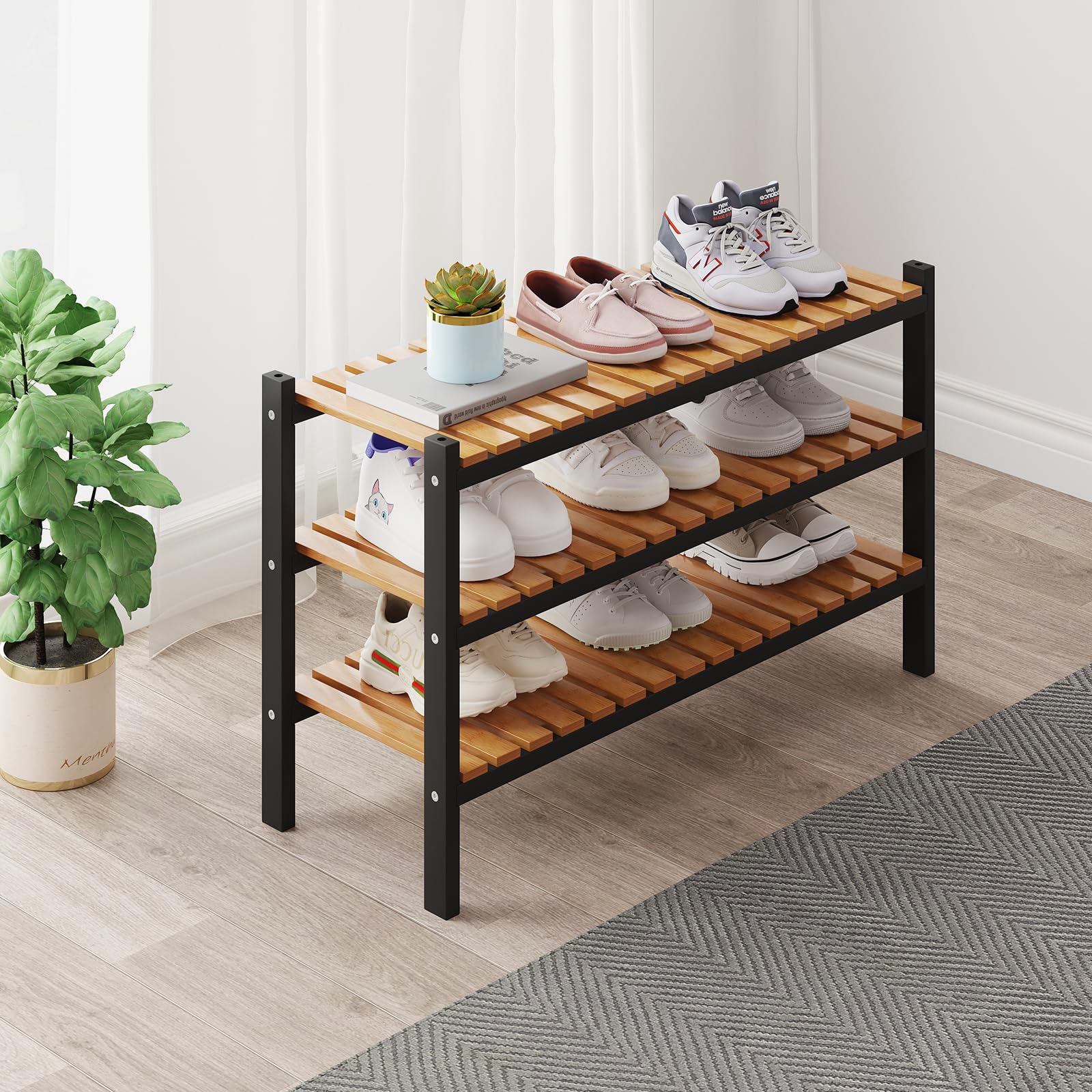 Amazon.com: Bamboo Shoe Rack Organizer for Closet and Entryway